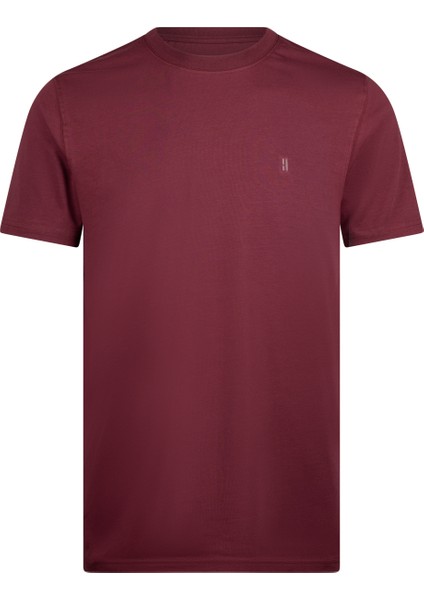 Bordo Regular Fit Bisiklet Yaka Pamuklu Basic Tişört