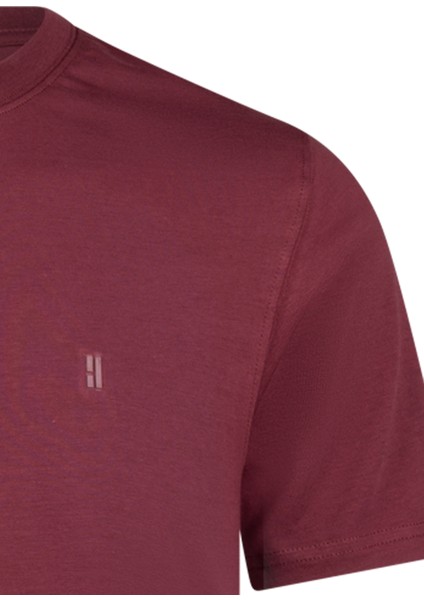 Bordo Regular Fit Bisiklet Yaka Pamuklu Basic Tişört