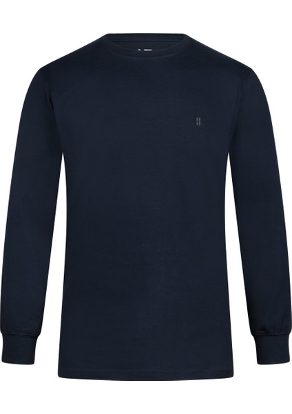 Lacivert Regular Fit Bisiklet Yaka Pamuklu Sweatshirt