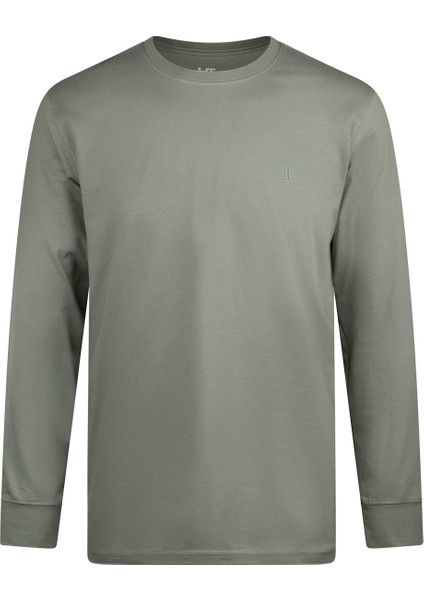 Haki Regular Fit Bisiklet Yaka Pamuklu Sweatshirt