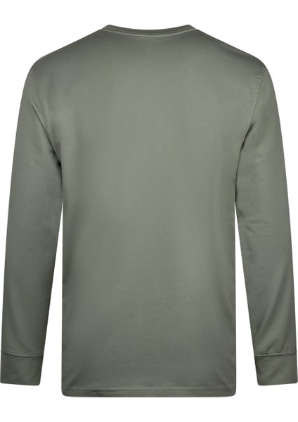 Haki Regular Fit Bisiklet Yaka Pamuklu Sweatshirt