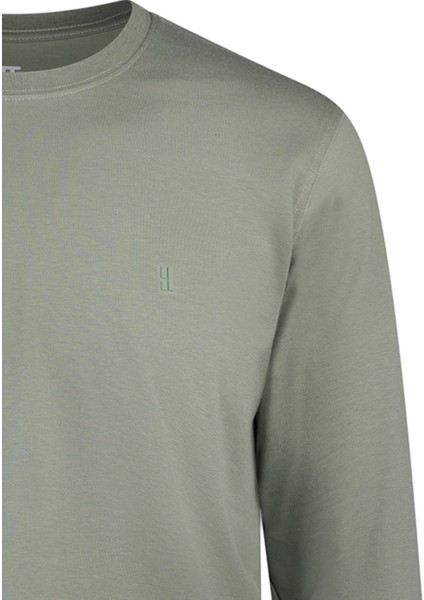 Haki Regular Fit Bisiklet Yaka Pamuklu Sweatshirt