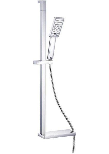 Kare Sürgülü Duş Seti + 3 Fonksiyonlu Tuşlu Elduşu + 30X15MM Krom Kaplı