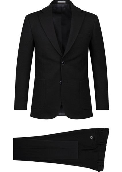 Siyah Slim Fit Mono Yaka Casual Takım Elbise