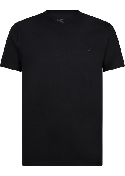 Siyah Regular Fit Bisiklet Yaka Pamuklu Tişört