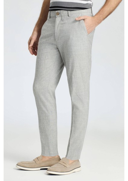 Pamuk Yün Karışım Açık Gri Chino Pantolon