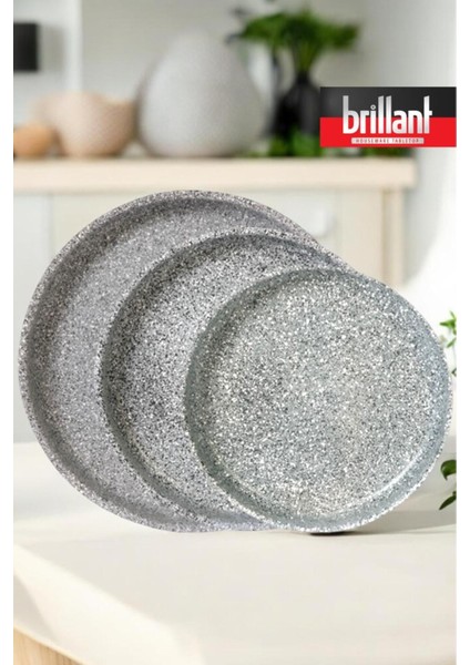Lüks Granit 3'lü Tepsi Seti 36/32/28 cm Yanmaz Yapışmaz Tepsi Seti