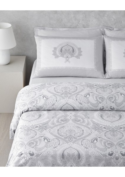 Paisley Serenade Pamuk Saten King Size Nevresim Takımı 240x220 cm Gümüş modelleri