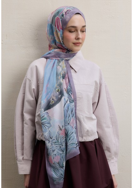 Flower Dreams Desen Ipek Krep Şal Soft Pembe