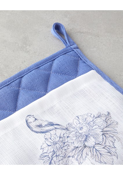 Edenic Polyester 2'li Mutfak Seti 17X30 CM+20X20 cm Beyaz - Lacivert