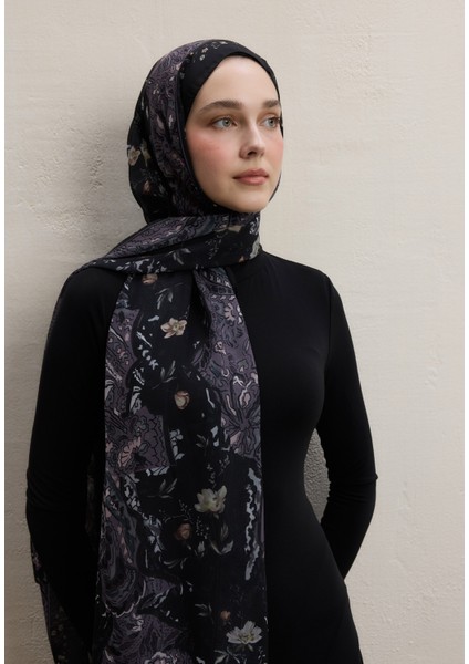 Alıza Desen Ipek Krep Şal Siyah