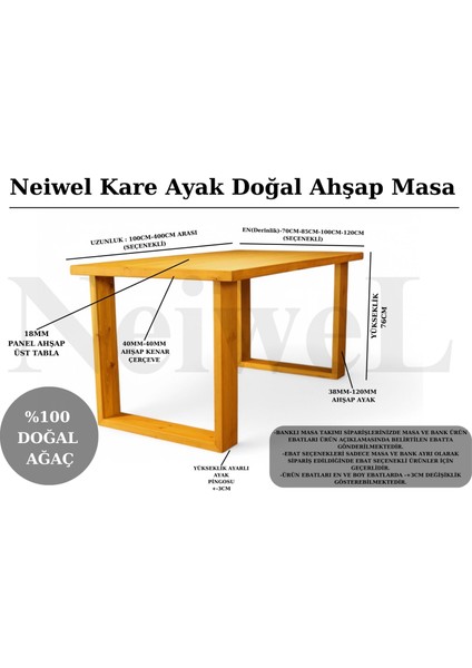 Doer Doğal Ahşap Yemek MASASI-70-100