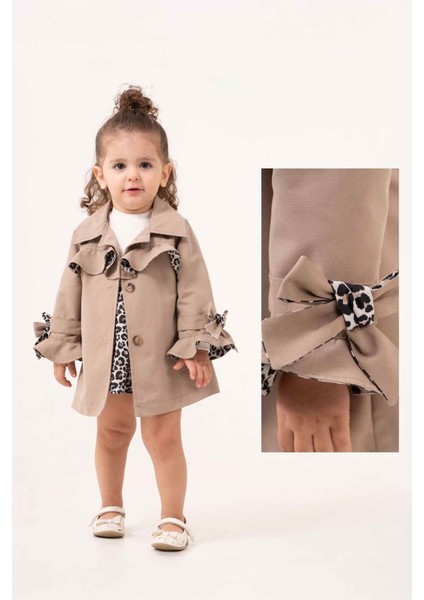 Leopar Desenli Trençkotlu Kız Çocuk Elbiseli takım - Bej fiyatları