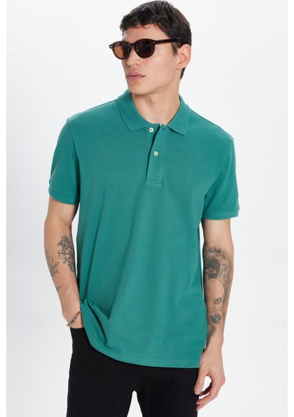 Erkek Slim Fit Dar Kesim %100 Pamuk Yeşil Yaka Tişört modelleri