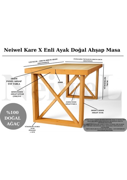 Mai x Doğal Ahşap Yemek MASASI-70-100