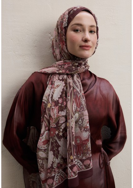 Verona Desen Ipek Krep Şal Bordo fiyatları