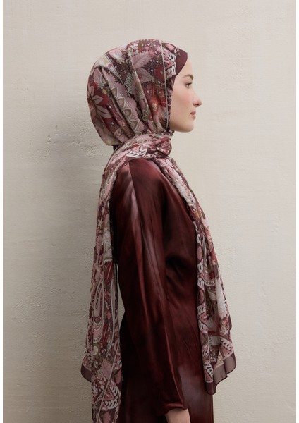 Verona Desen Ipek Krep Şal Bordo modelleri