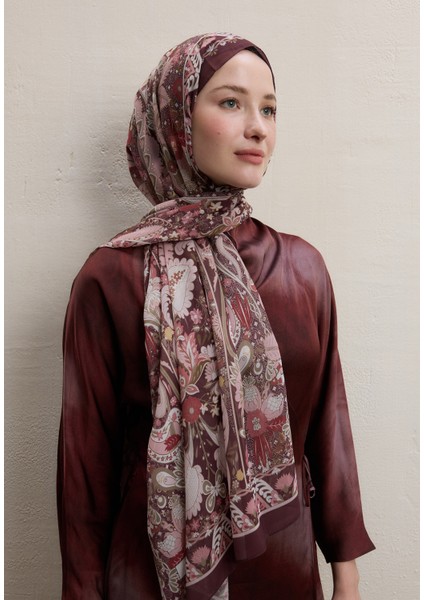 Verona Desen Ipek Krep Şal Bordo fırsatları