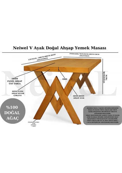 Hias Doğal Ahşap Yemek MASASI-70-100