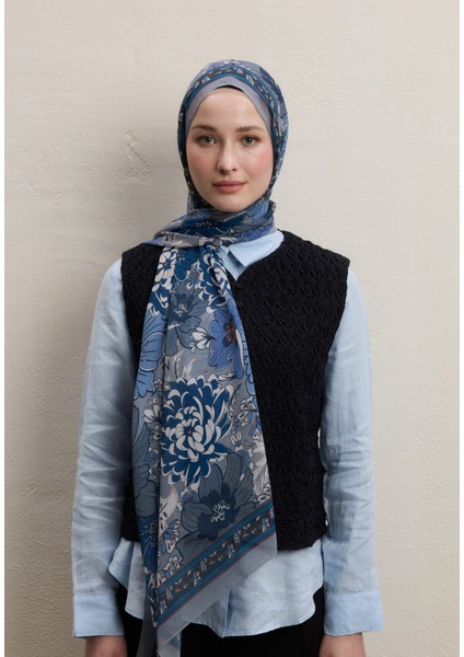 Dahlıa Desen Ipek Şifon Şal Indigo fiyatları