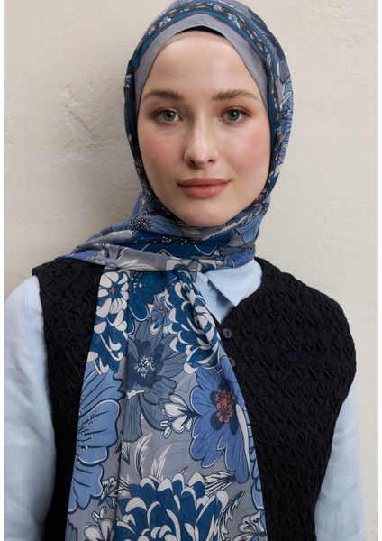 Dahlıa Desen Ipek Şifon Şal Indigo modelleri