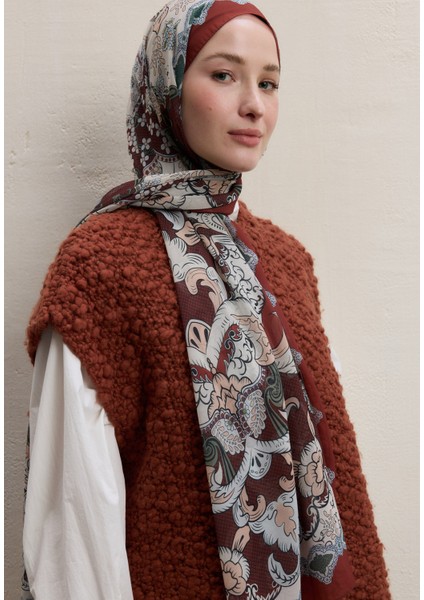 Poppıes Desen Ipek Krep Şal Kiremit fiyatları