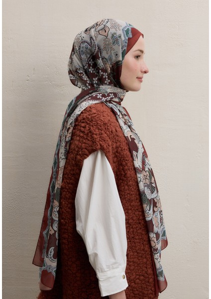 Poppıes Desen Ipek Krep Şal Kiremit fırsatları