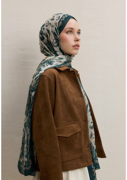 Laura Desen Ipek Krep Şal Koyu Yeşil