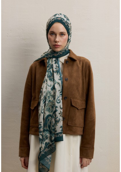 Laura Desen Ipek Krep Şal Koyu Yeşil modelleri