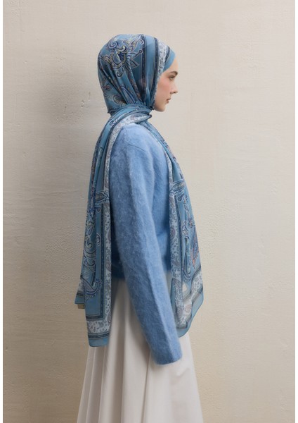 Luna Desen Ipek Krep Şal Pastel Mavi modelleri