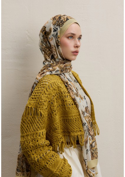 Wıld Flora Desen Ipek Şifon Şal Hardal fiyatları