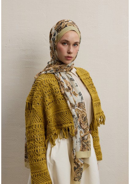 Wıld Flora Desen Ipek Şifon Şal Hardal fırsatları