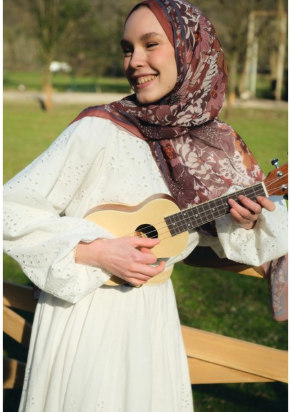 Dahlıa Desen Ipek Şifon Şal Kiremit fiyatları