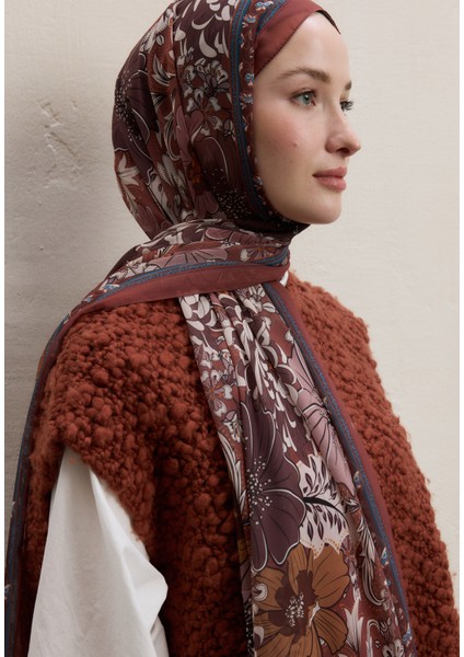 Dahlıa Desen Ipek Şifon Şal Kiremit modelleri