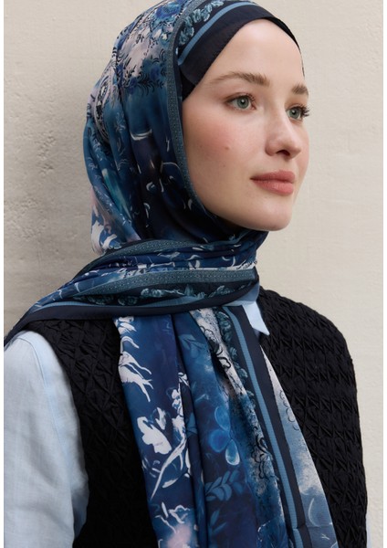 Ellen Desen Ipek Krep Şal Gece Mavisi