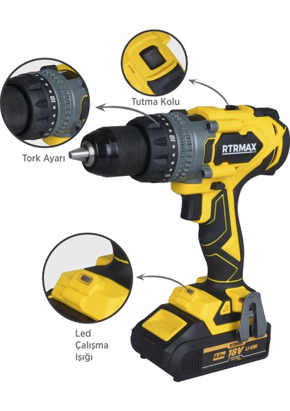 RTX3020 Şarjlı Darbeli Matkap Kömürsüz 150 Nm 2x4 Ah Plus Çift Akü Hızlı Şarj X-Lion - Akü Dahil