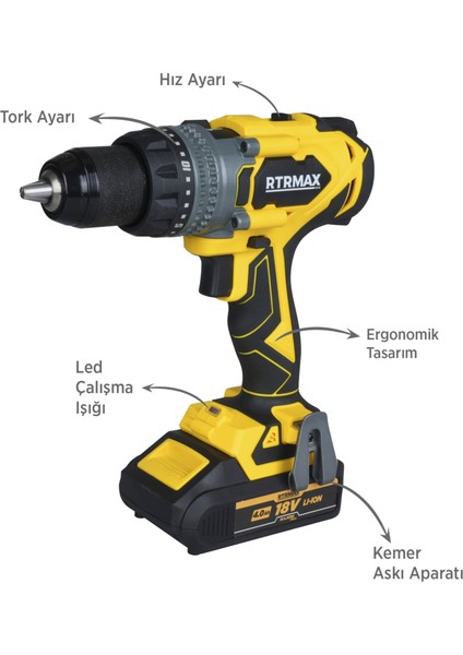 RTX3020 Şarjlı Darbeli Matkap Kömürsüz 150 Nm 2x4 Ah Plus Çift Akü Hızlı Şarj X-Lion - Akü Dahil