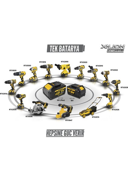 RTX3020 Şarjlı Darbeli Matkap Kömürsüz 150 Nm 2x4 Ah Plus Çift Akü Hızlı Şarj X-Lion - Akü Dahil