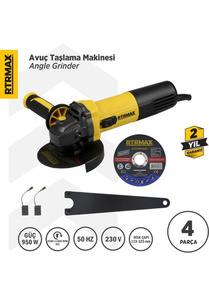 RTM1095 Avuç Taşlama Makinası 125 mm 950 W Devir Ayarlı