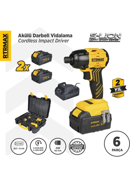 RTS5020 Şarjlı Torklu Vidalama Makinası Kömürsüz 200 Nm 2x4 Ah 20V Çift Akü S-Lion - Akü Dahil