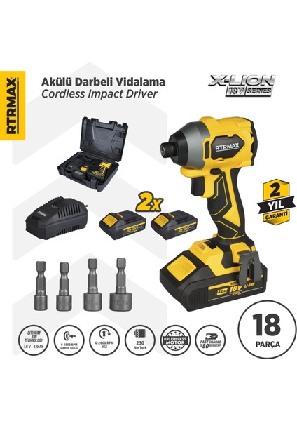 RTX3050 Şarjlı Torklu Vidalama Kömürsüz 230Nm 2x4 Ah Plus Çift Akü Hızlı Şarj X-Lion - Akü Dahil