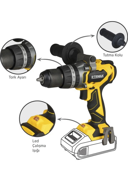 RTX3010B Şarjlı Darbeli Matkap Kömürsüz 70 Nm - Akü Hariç modelleri