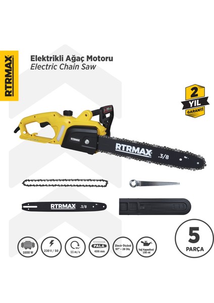 RTM9030 Elektrikli Ağaç Kesme Motoru 1600 W 40 cm Pala