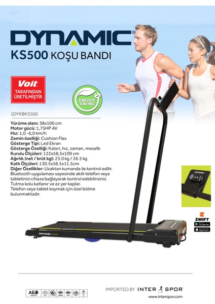 KS500 Ultra Slim Enerji Tasarruflu Sessiz Uzaktan Kumandalı Bluetoothlu Koşu ve Yürüyüş Bandı