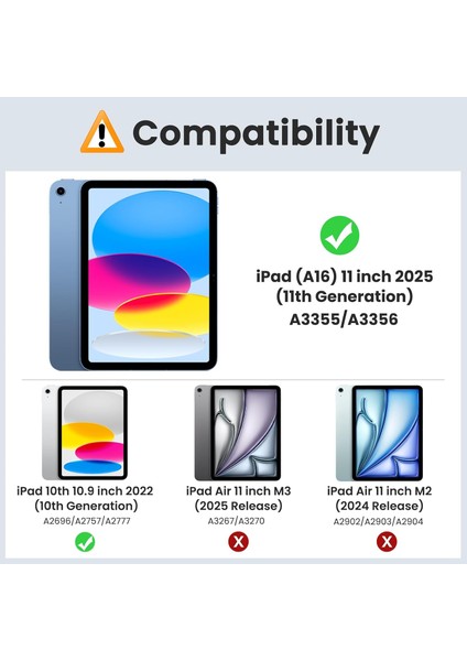 Apple İpad 11 (A16) 2025 10. Nesil 10.9 Kılıf Yumuşak Kalem Bölmeli Akıllı Uyku Modlu A2696 A2757 A3355