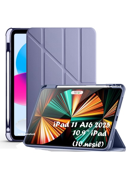 Apple İpad 11 (A16) 2025 10. Nesil 10.9 Kılıf Yumuşak Kalem Bölmeli Akıllı Uyku Modlu A2696 A2757 A3355