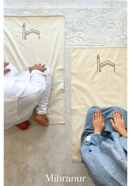Kabe Işlemeli Minimal Keten Seccade Namazlık Tesbih Hediyeli-Çeyiz Bohça Umre ve Hediyelik Seccade