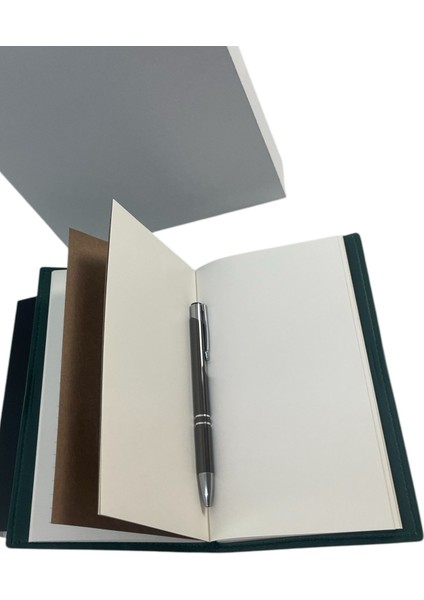 Deri 3 Içli Defter ve Kalem Seti Düz - Çizgili - Kareli Lastik Kilitli