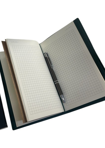 Deri 3 Içli Defter ve Kalem Seti Düz - Çizgili - Kareli Lastik Kilitli