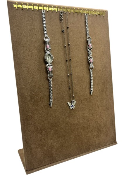 Yerli Üretim Süet Kumaş Sütlü Kahve Renk Tırnaklı Ayaklı Tesbih-Kolye-Zincir Sergileme Standı